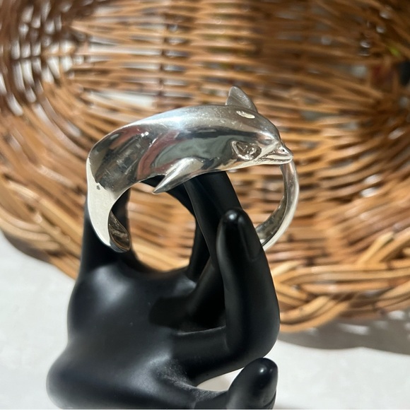 Vintage Taxco Mexico Sterling Silver Dolphin Cuff Bracelet – 925 Solid Silver - Picture 5 of 16